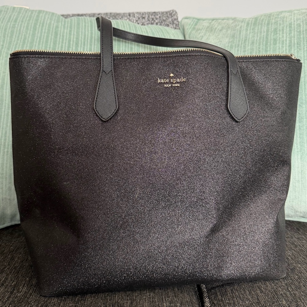 Kate Spade Black Glimmer Large Top Zip Tote Shoulder Bag